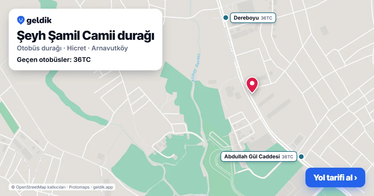 Şeyh Şamil Camii otobüs durağı haritada: konumu ve yakındaki duraklar