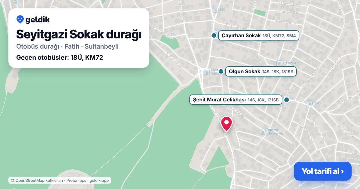 Seyitgazi Sokak otobüs durağı haritada: konumu ve yakındaki duraklar