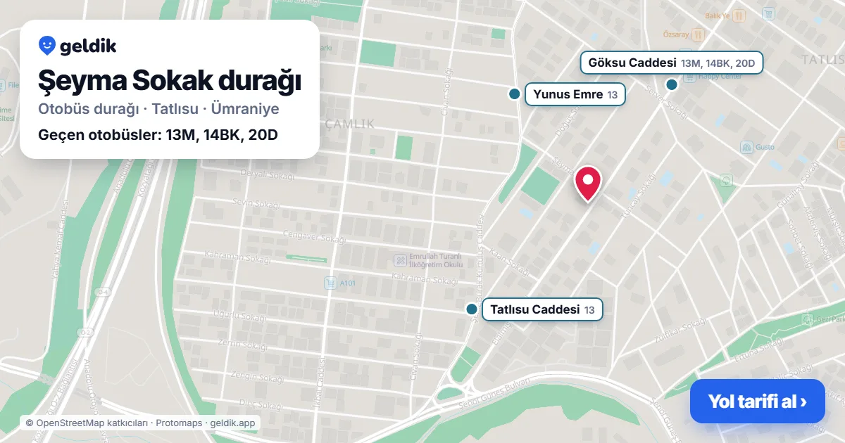 Şeyma Sokak otobüs durağı haritada: konumu ve yakındaki duraklar