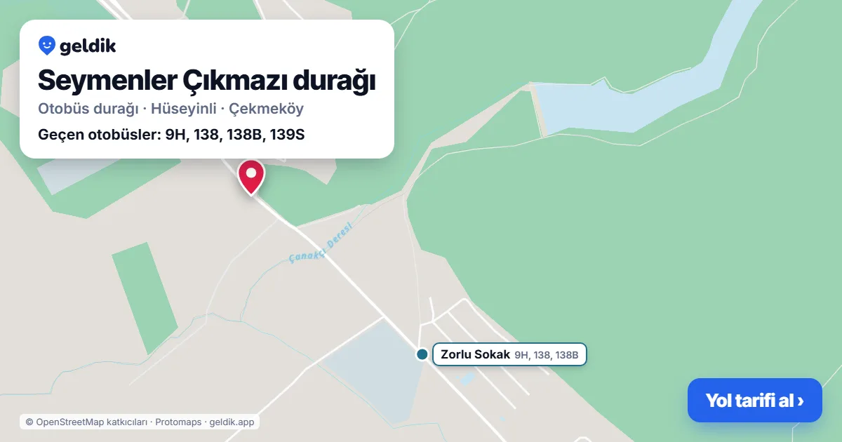 Seymenler Çıkmazı otobüs durağı haritada: konumu ve yakındaki duraklar