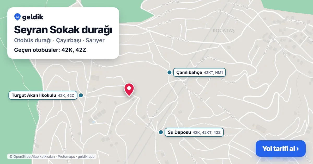 Seyran Sokak otobüs durağı haritada: konumu ve yakındaki duraklar