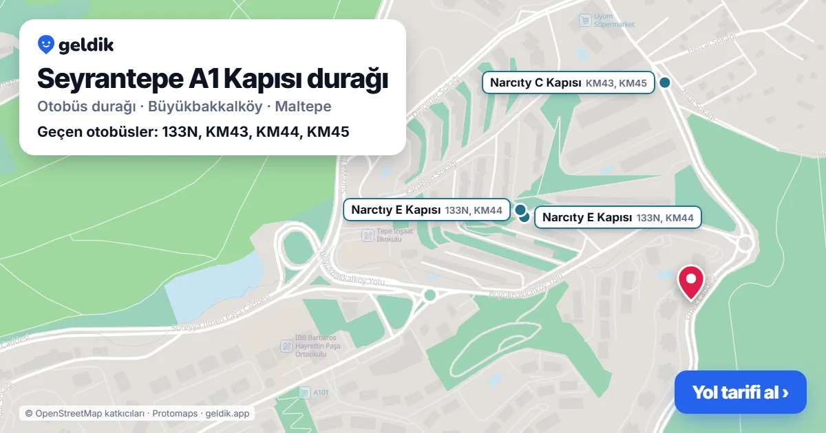 Seyrantepe A1 Kapısı otobüs durağı haritada: konumu ve yakındaki duraklar