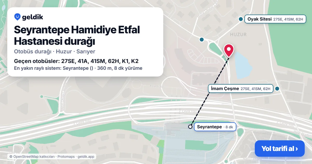 Seyrantepe Hamidiye Etfal Hastanesi otobüs durağı haritada: konumu ve yakındaki duraklar