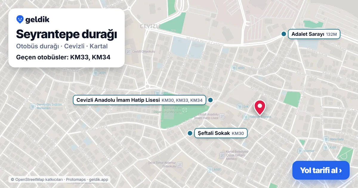 Seyrantepe otobüs durağı haritada: konumu ve yakındaki duraklar