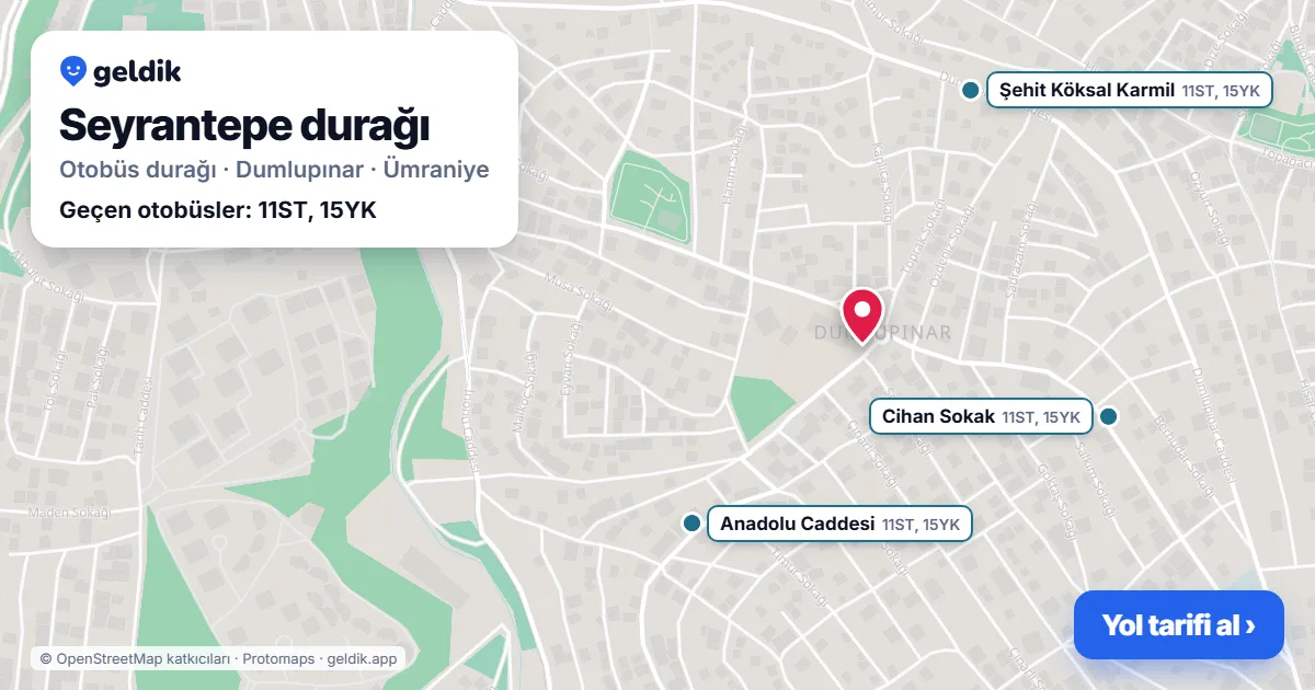 Seyrantepe otobüs durağı haritada: konumu ve yakındaki duraklar