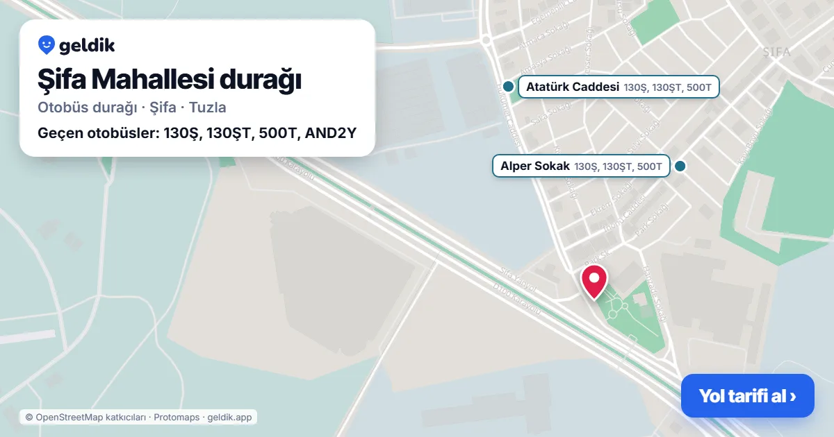 Şifa Mahallesi otobüs durağı haritada: konumu ve yakındaki duraklar