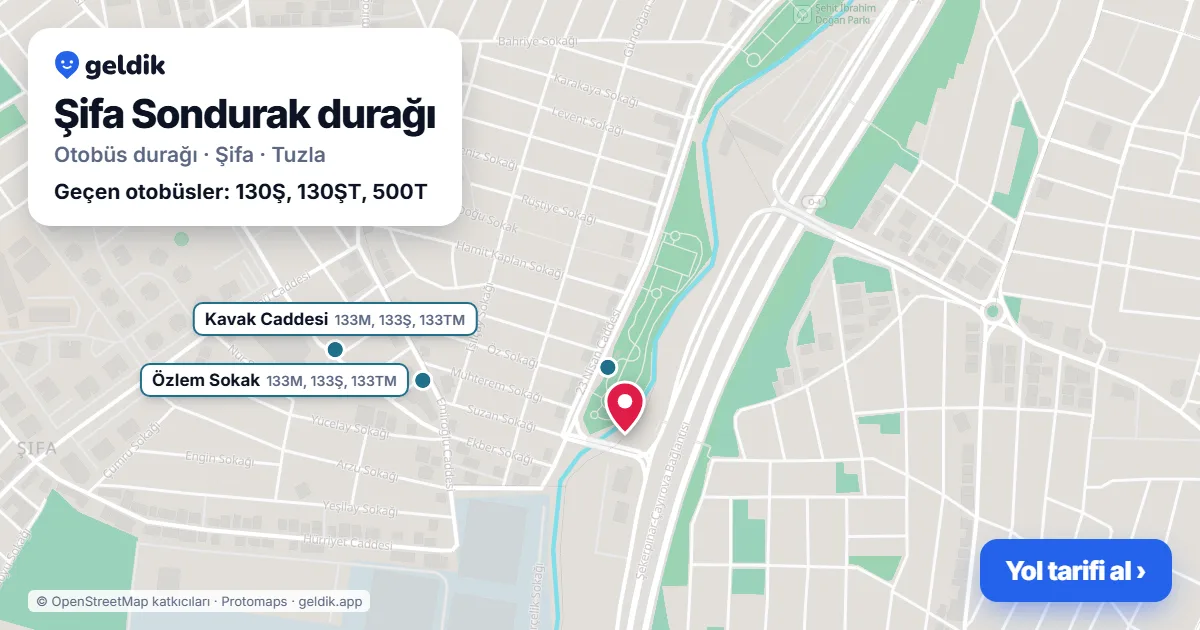 Şifa Sondurak otobüs durağı haritada: konumu ve yakındaki duraklar