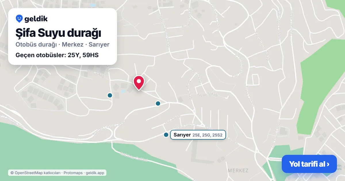 Şifa Suyu otobüs durağı haritada: konumu ve yakındaki duraklar