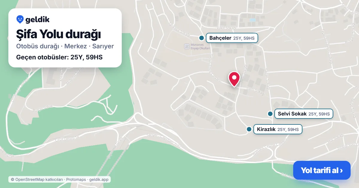 Şifa Yolu otobüs durağı haritada: konumu ve yakındaki duraklar