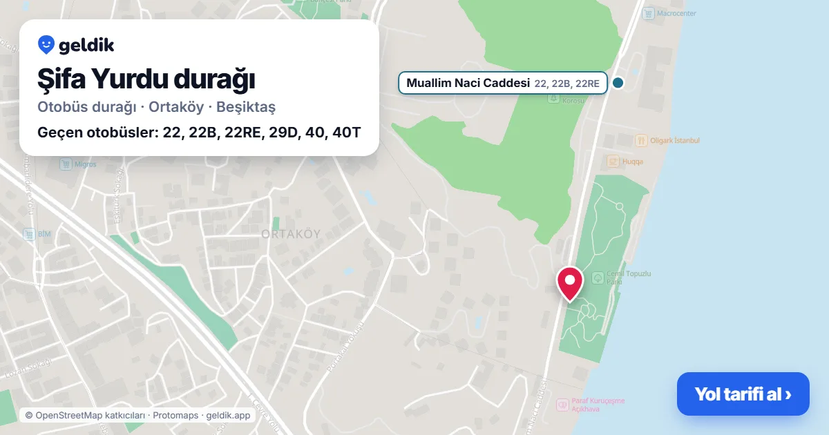 Şifa Yurdu otobüs durağı haritada: konumu ve yakındaki duraklar