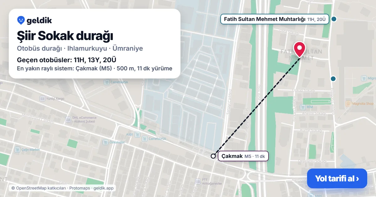 Şiir Sokak otobüs durağı haritada: konumu ve yakındaki duraklar
