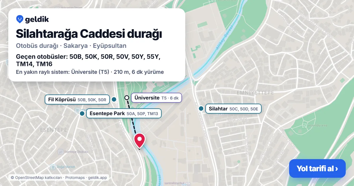 Silahtarağa Caddesi otobüs durağı haritada: konumu ve yakındaki duraklar