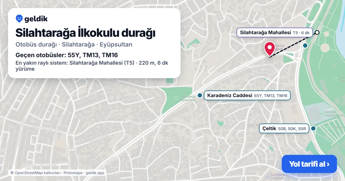 Silahtarağa İlkokulu otobüs durağı haritada: konumu ve yakındaki duraklar
