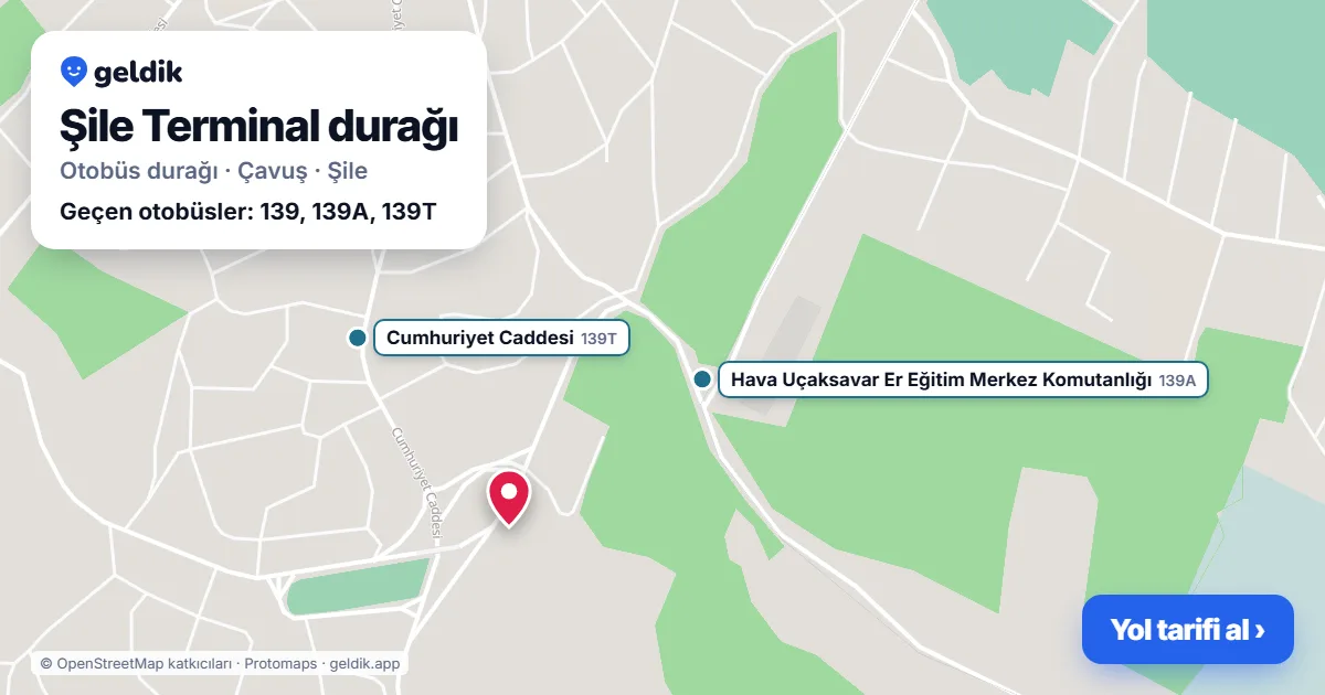 Şile Terminal otobüs durağı haritada: konumu ve yakındaki duraklar