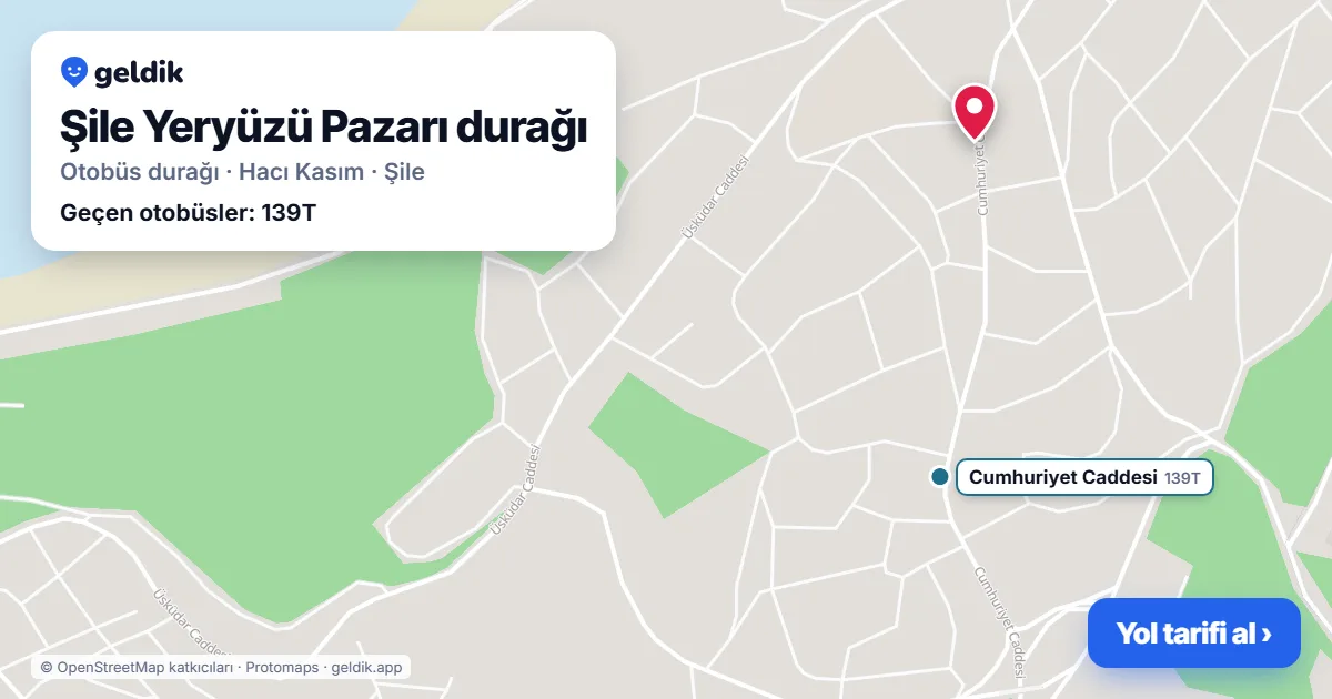 Şile Yeryüzü Pazarı otobüs durağı haritada: konumu ve yakındaki duraklar