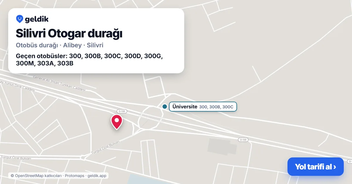 Silivri Otogar otobüs durağı haritada: konumu ve yakındaki duraklar