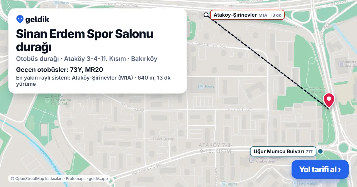 Sinan Erdem Spor Salonu otobüs durağı haritada: konumu ve yakındaki duraklar