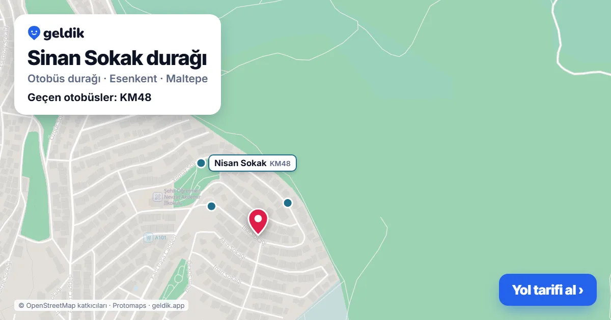 Sinan Sokak otobüs durağı haritada: konumu ve yakındaki duraklar