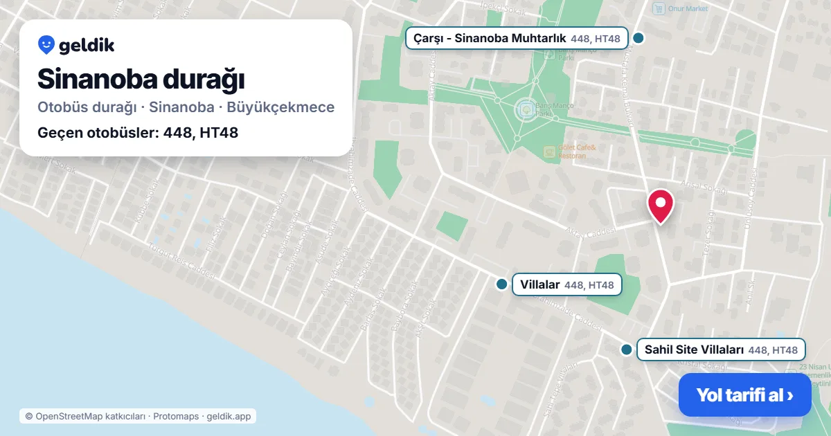 Sinanoba otobüs durağı haritada: konumu ve yakındaki duraklar