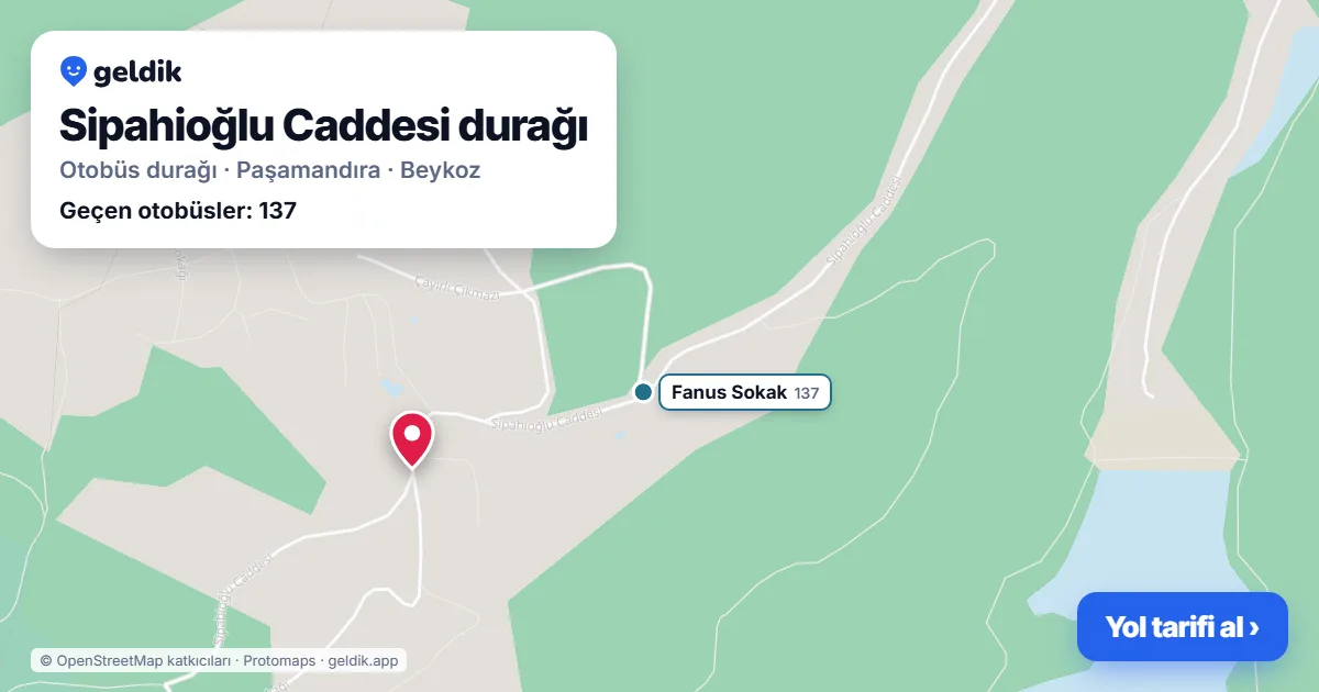 Sipahioğlu Caddesi otobüs durağı haritada: konumu ve yakındaki duraklar