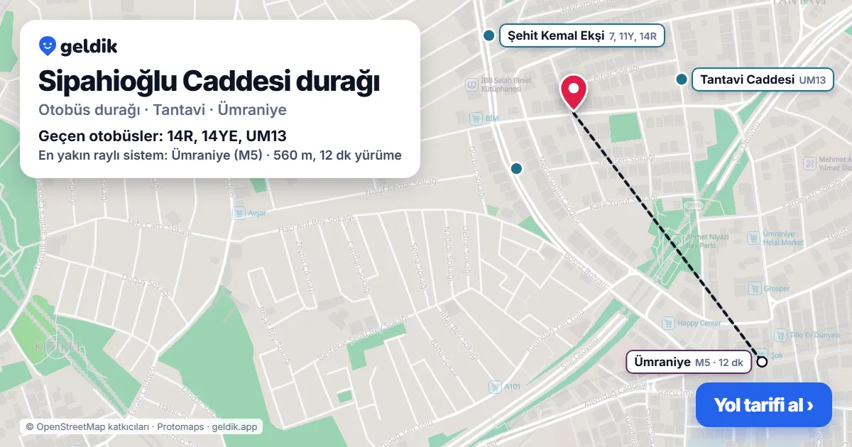 Sipahioğlu Caddesi otobüs durağı haritada: konumu ve yakındaki duraklar