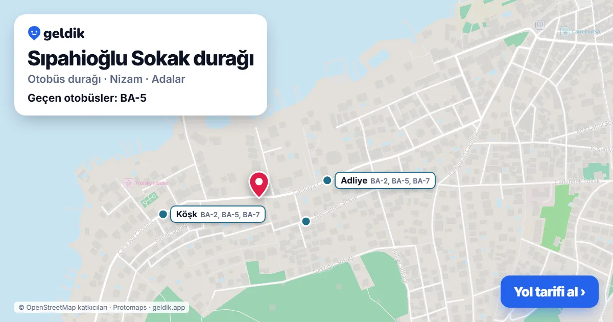 Sıpahioğlu Sokak otobüs durağı haritada: konumu ve yakındaki duraklar