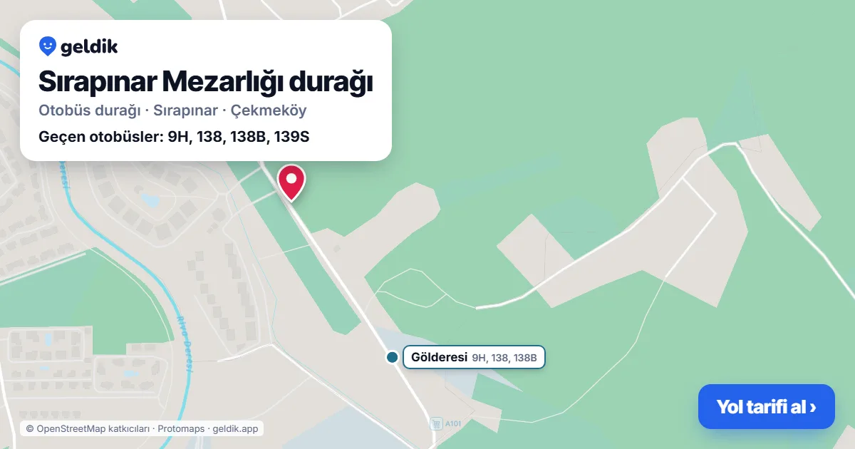 Sırapınar Mezarlığı otobüs durağı haritada: konumu ve yakındaki duraklar