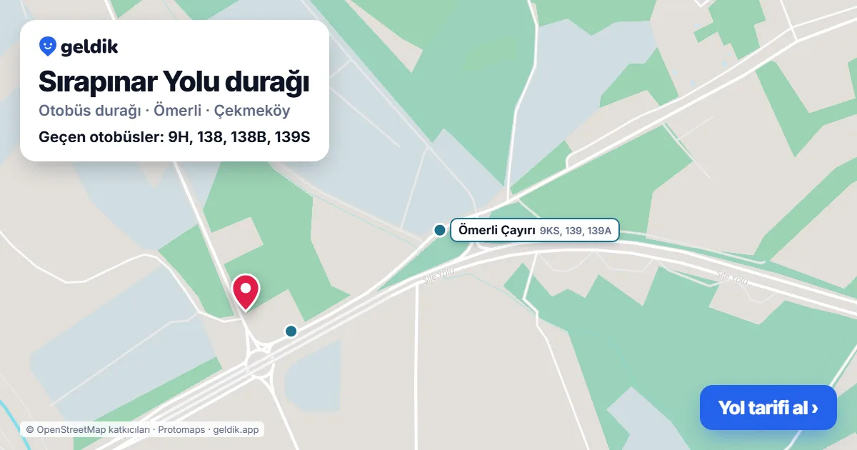 Sırapınar Yolu otobüs durağı haritada: konumu ve yakındaki duraklar