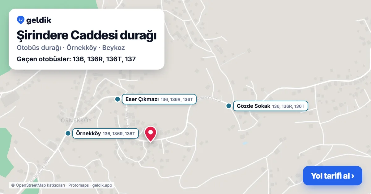 Şirindere Caddesi otobüs durağı haritada: konumu ve yakındaki duraklar