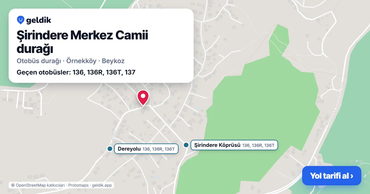 Şirindere Merkez Camii otobüs durağı haritada: konumu ve yakındaki duraklar