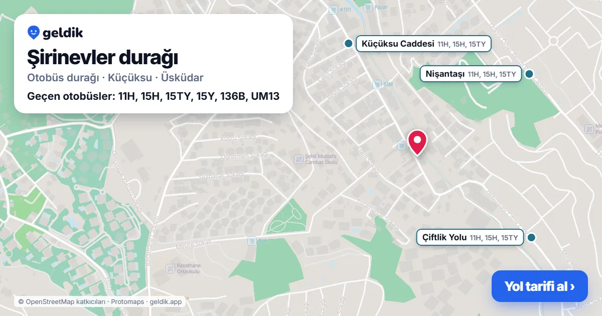 Şirinevler otobüs durağı haritada: konumu ve yakındaki duraklar