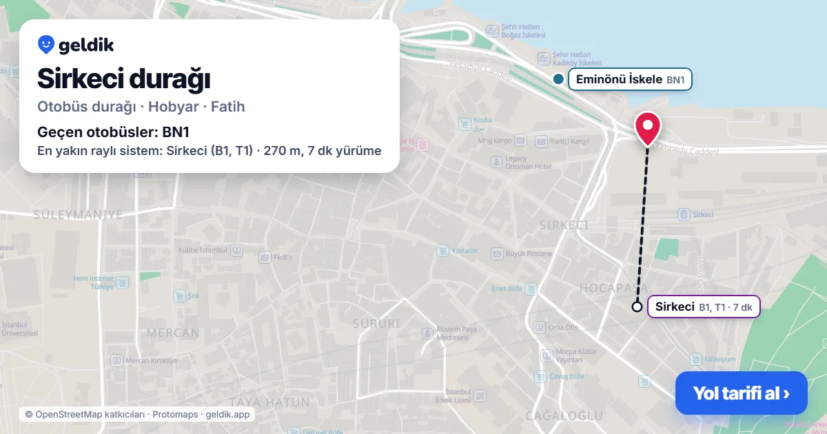 Sirkeci otobüs durağı haritada: konumu ve yakındaki duraklar