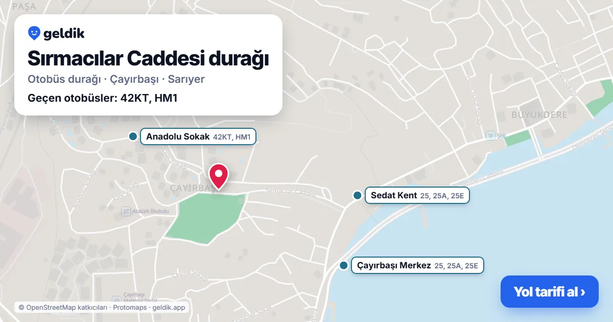 Sırmacılar Caddesi otobüs durağı haritada: konumu ve yakındaki duraklar