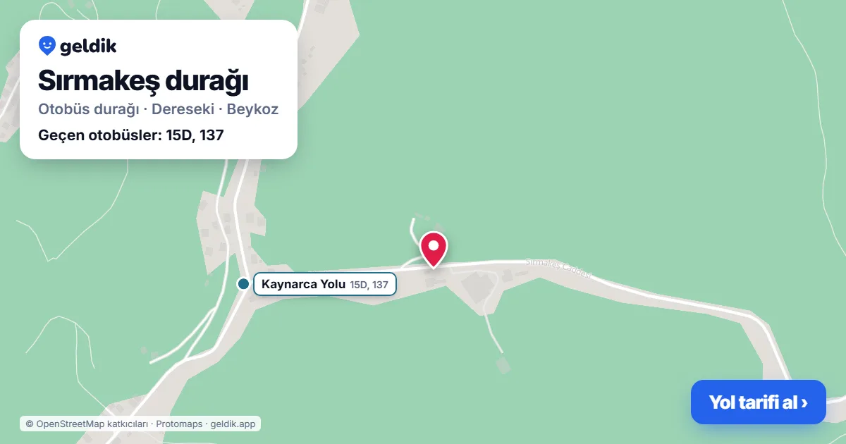 Sırmakeş otobüs durağı haritada: konumu ve yakındaki duraklar