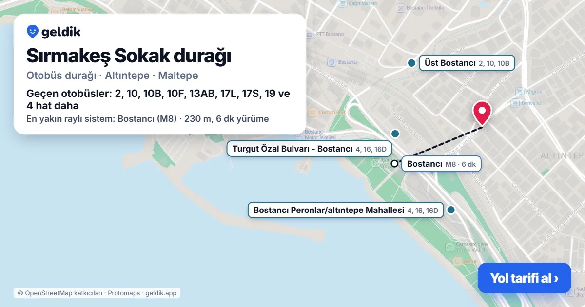 Sırmakeş Sokak otobüs durağı haritada: konumu ve yakındaki duraklar