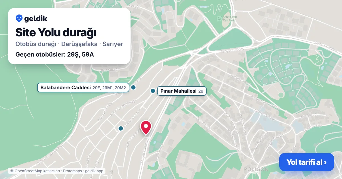 Site Yolu otobüs durağı haritada: konumu ve yakındaki duraklar