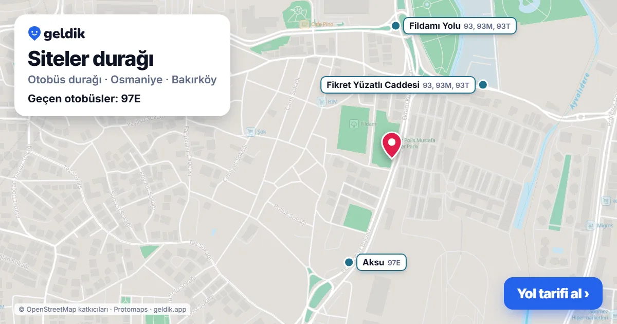 Siteler otobüs durağı haritada: konumu ve yakındaki duraklar