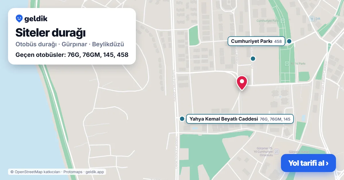 Siteler otobüs durağı haritada: konumu ve yakındaki duraklar
