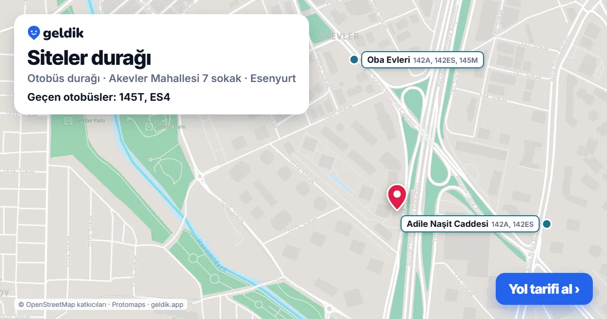 Siteler otobüs durağı haritada: konumu ve yakındaki duraklar