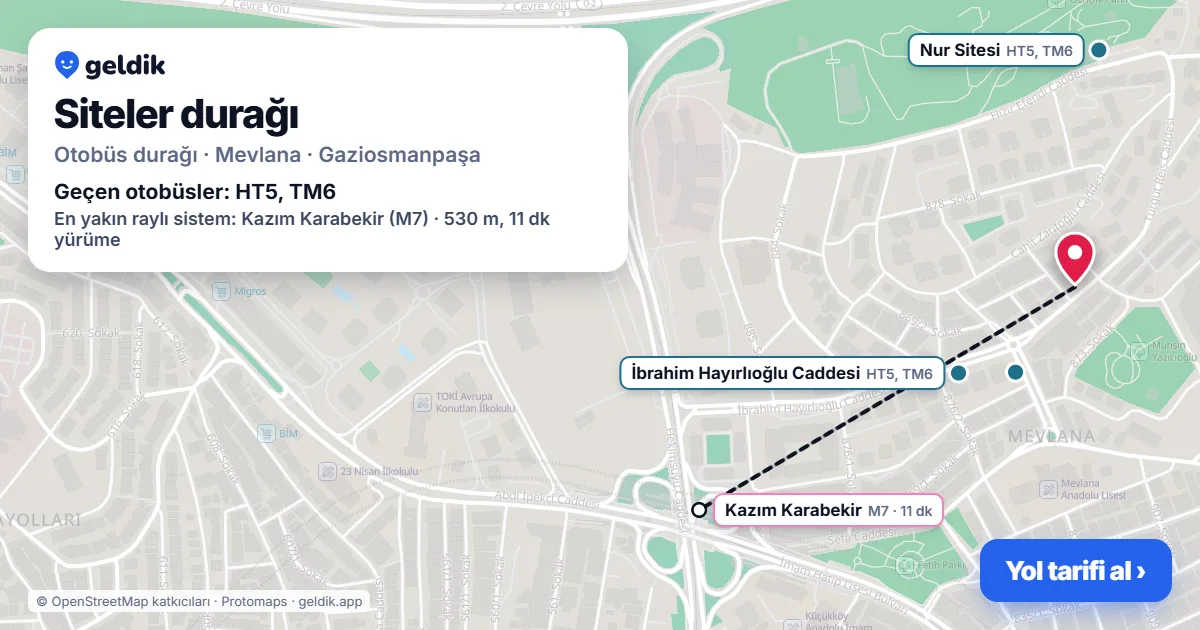 Siteler otobüs durağı haritada: konumu ve yakındaki duraklar