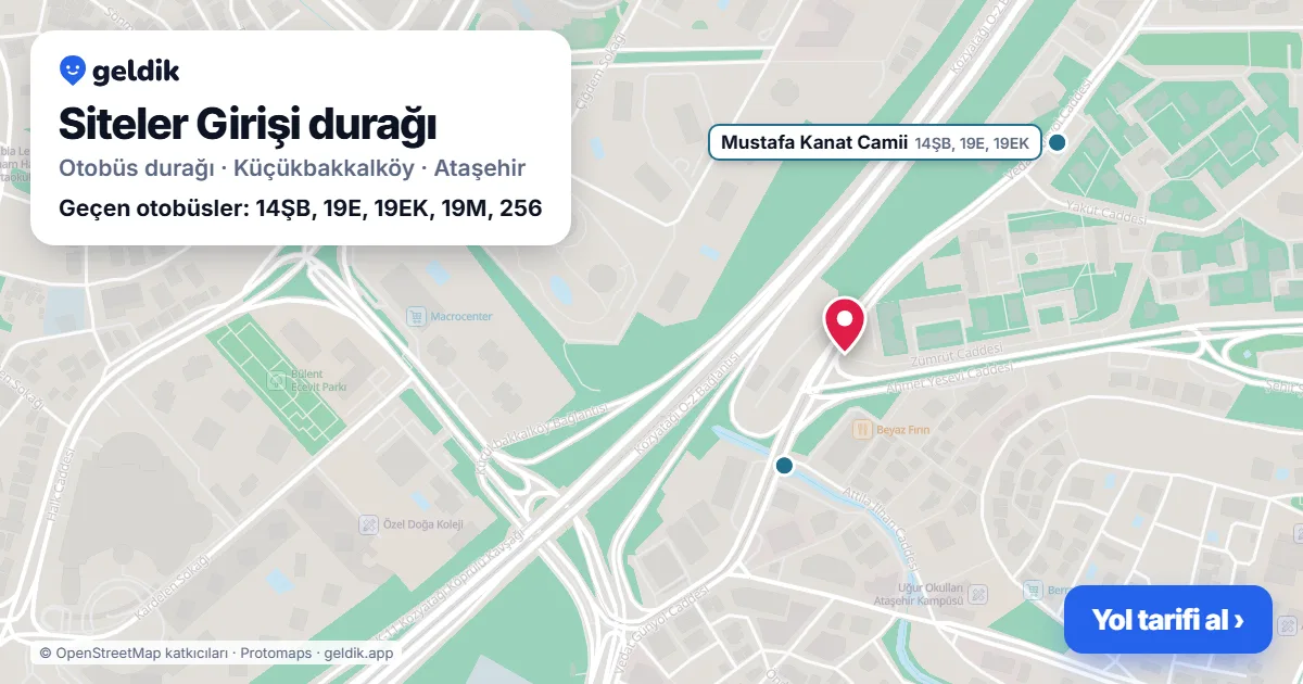 Siteler Girişi otobüs durağı haritada: konumu ve yakındaki duraklar
