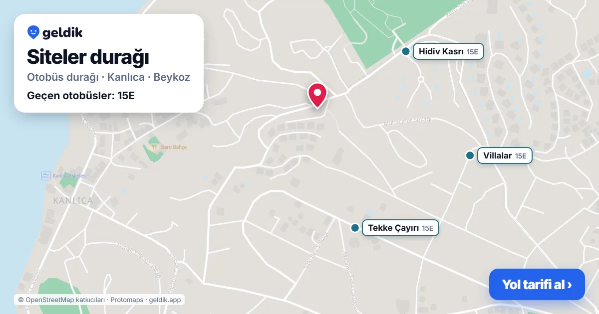 Siteler otobüs durağı haritada: konumu ve yakındaki duraklar
