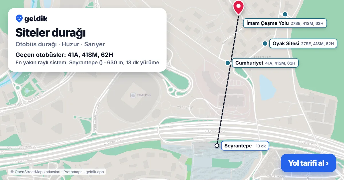 Siteler otobüs durağı haritada: konumu ve yakındaki duraklar