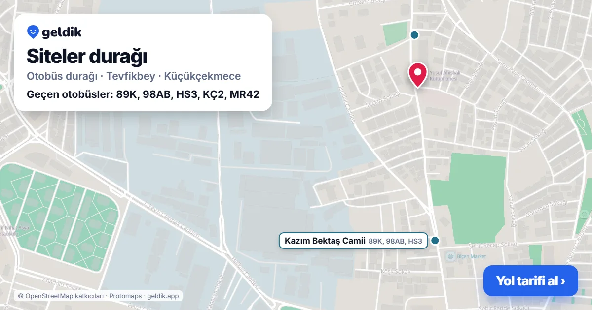 Siteler otobüs durağı haritada: konumu ve yakındaki duraklar