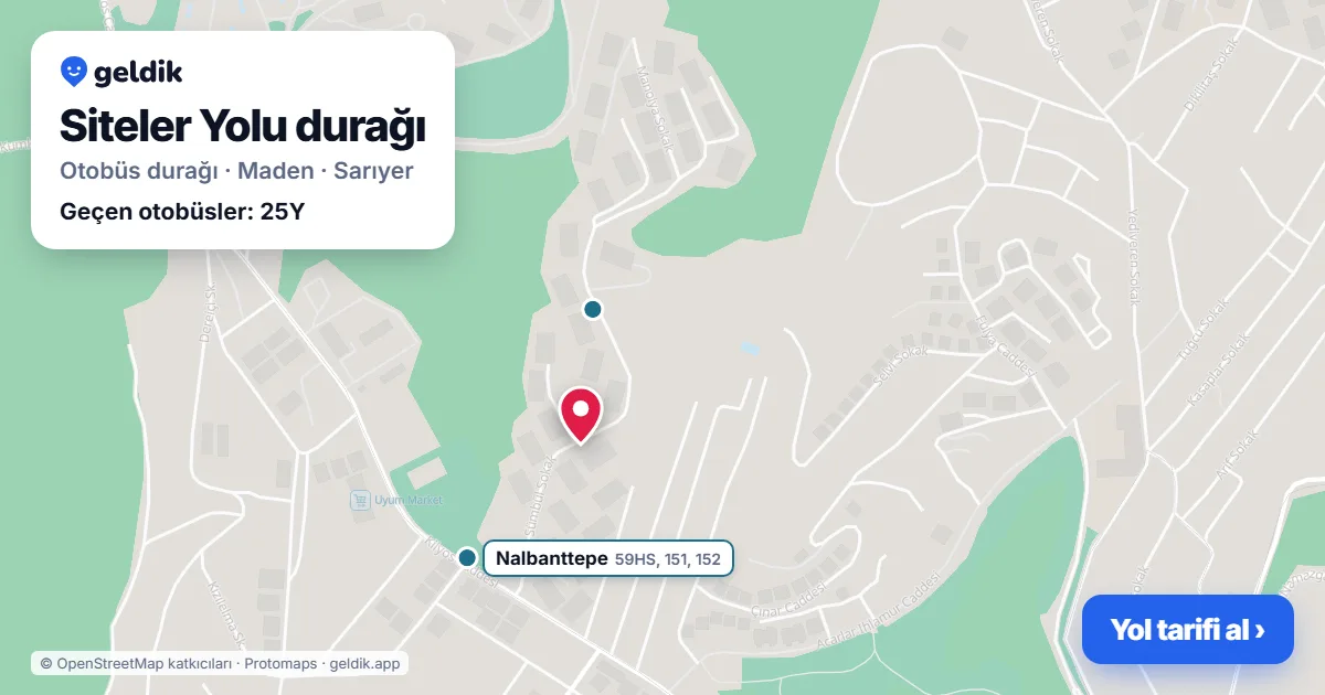 Siteler Yolu otobüs durağı haritada: konumu ve yakındaki duraklar