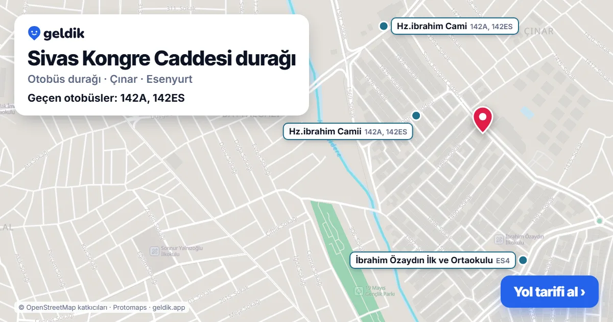 Sivas Kongre Caddesi otobüs durağı haritada: konumu ve yakındaki duraklar