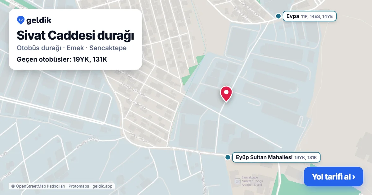 Sivat Caddesi otobüs durağı haritada: konumu ve yakındaki duraklar