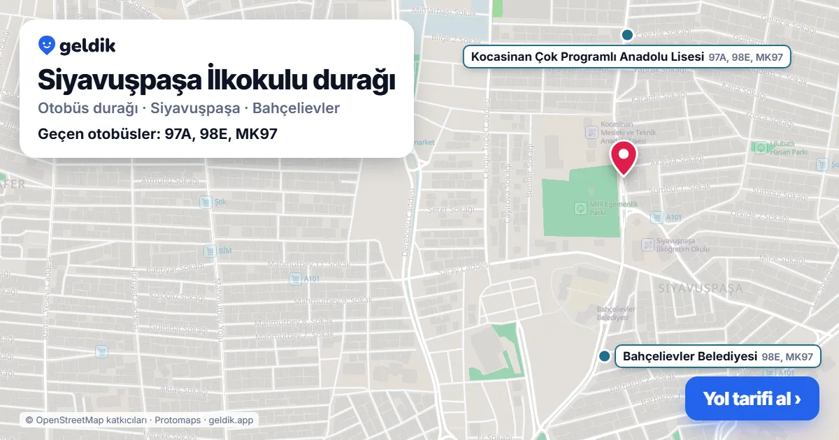 Siyavuşpaşa İlkokulu otobüs durağı haritada: konumu ve yakındaki duraklar