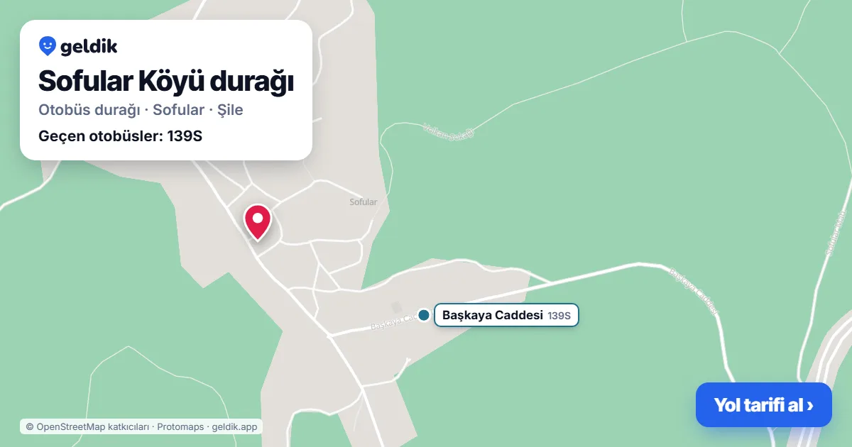 Sofular Köyü otobüs durağı haritada: konumu ve yakındaki duraklar