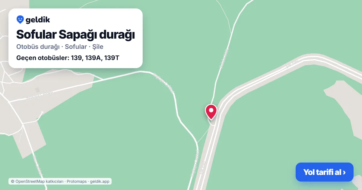 Sofular Sapağı otobüs durağı haritada: konumu ve yakındaki duraklar